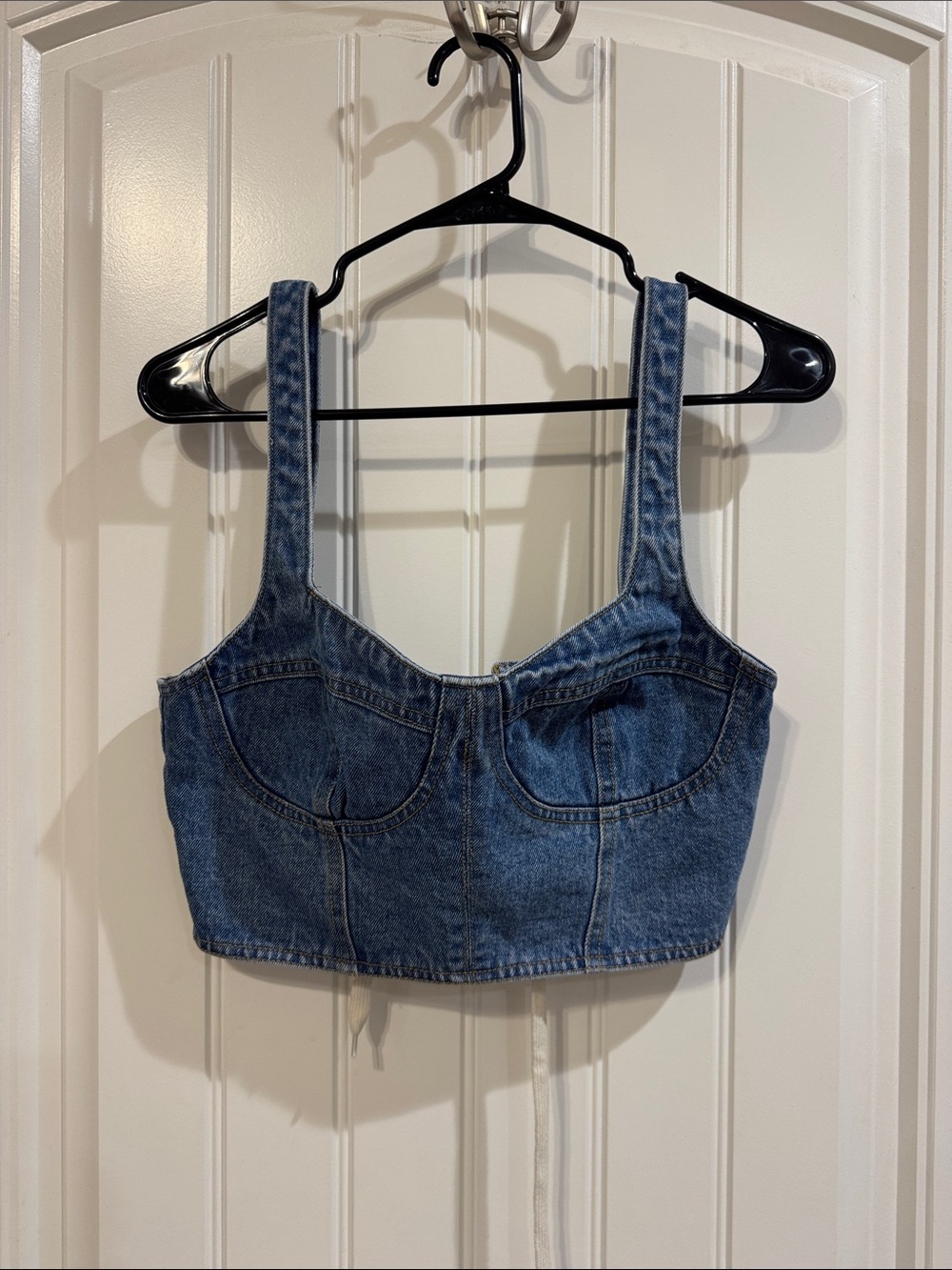 Structured Blue Denim Corset Crop Top